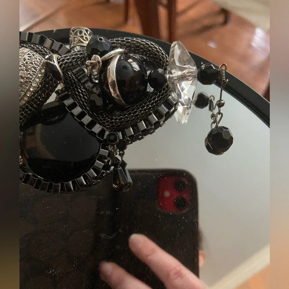 Upcycled, Hand-decorated 10 Inch Mirror. Decorated With Fashion Jewelry.